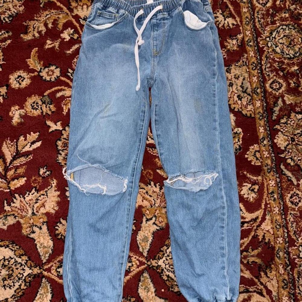 Blue denim joggers with drawstring